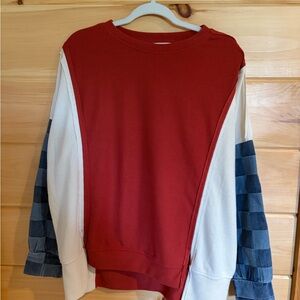 Colorblock TunicSweater - Red, Cream, and Blue